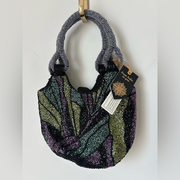 made in india Handbags - Beaded Black Green Purple bag